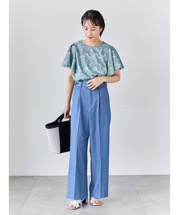 Te chichi 【LIBERTY FABRICS】フレアスリーブブラウス ターコイズブルー