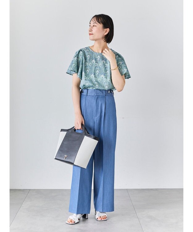 Te chichi 【LIBERTY FABRICS】フレアスリーブブラウス ターコイズブルー