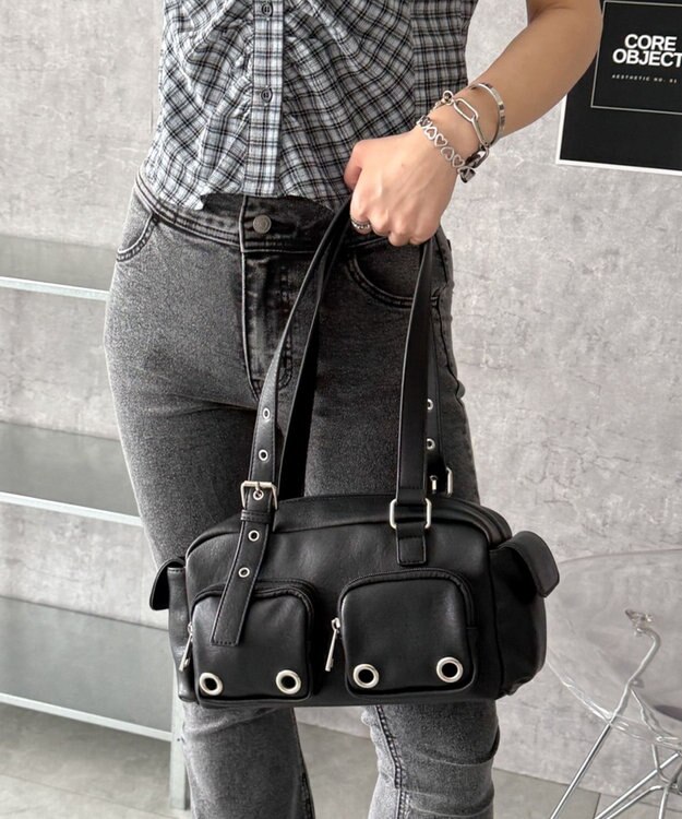 WEGO アイレットデザインボストンバッグ ブラック