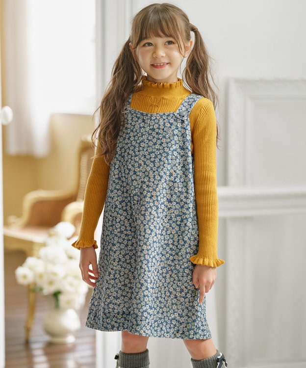 組曲 KIDS 【150-160㎝】モノトーンフラワーコーデュロイ ワンピース ブルー系5
