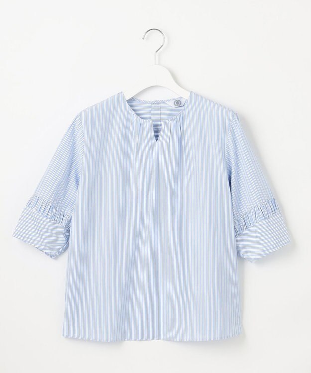 J.PRESS LADIES 【WEB限定・洗える】ストライプ キーネック ブラウス 【WEB限定】サックスストライプ系