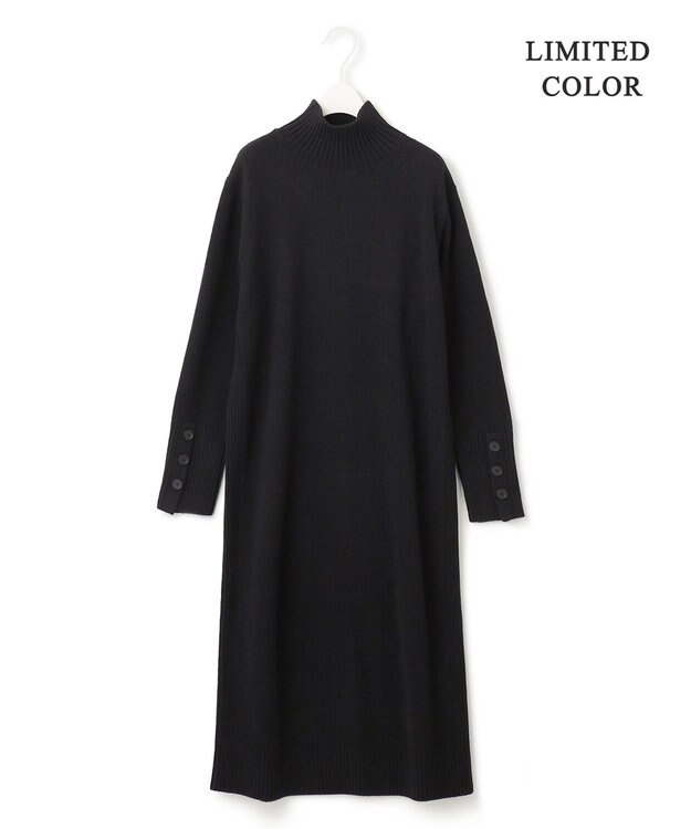 ICB 【WEB限定カラーあり・洗える】 ソフトカシミヤミックス ハイネックワンピース ブラック系［WEB限定］