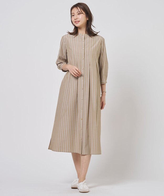 J.PRESS LADIES S TC ハイカウントストライプ シャツ ワンピース モカストライプ系