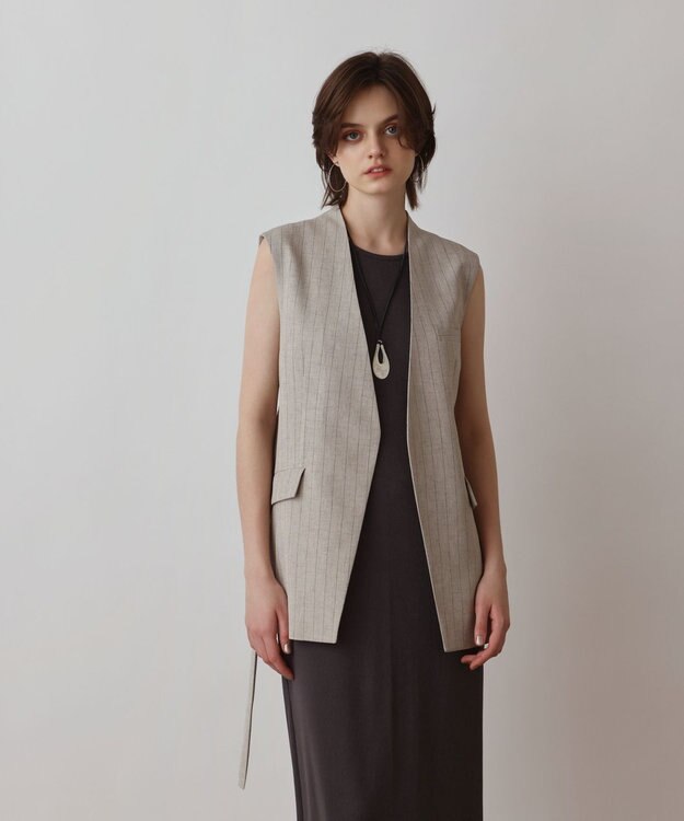 GRACE CONTINENTAL ストライプノーカラージレ ベージュ