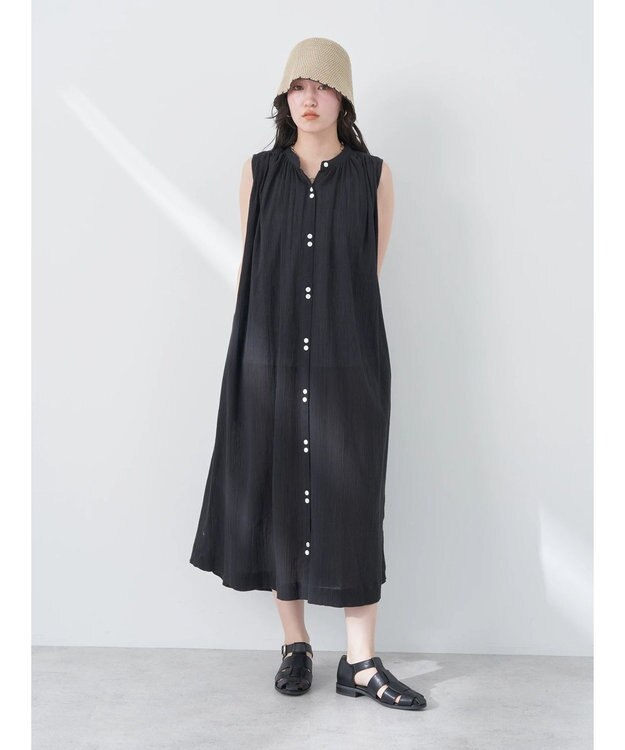 earth music&ecology ノースリーブギャザーワンピース Black