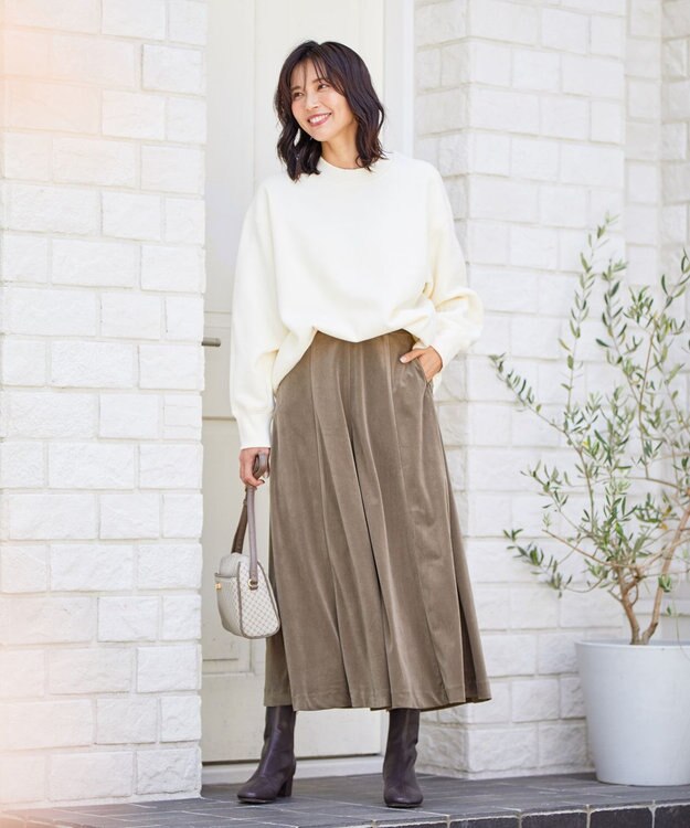 ANY 【洗濯機可】エステルベロア ガウチョパンツ ブラウン系