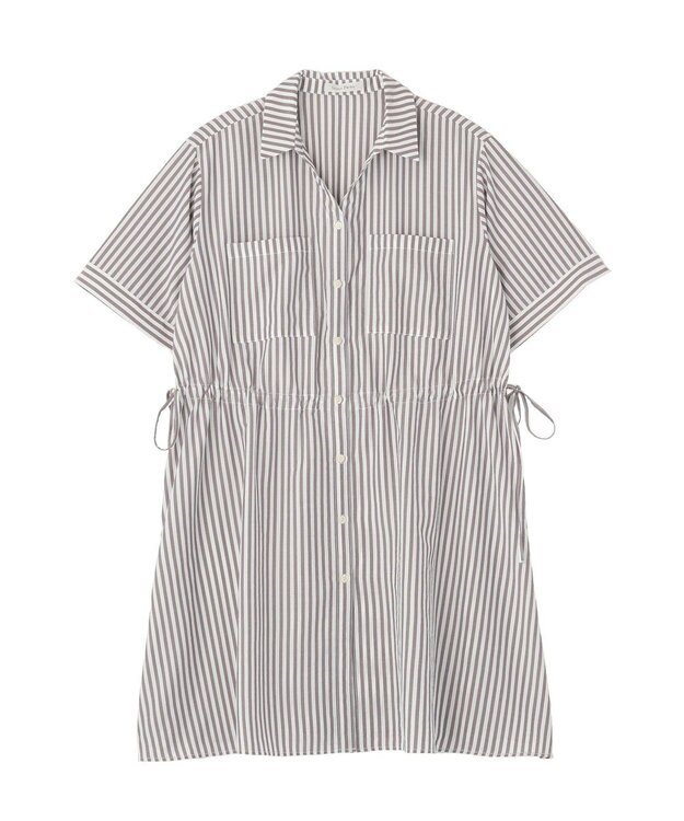 Green Parks ウエストリボンミディ丈ワンピース Stripe Brown