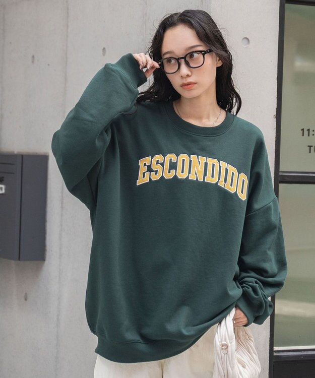 WEGO ヘビーウエイト刺繍グラフィックプルオーバー ダークグリーン