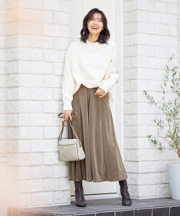 ANY 【洗濯機可】エステルベロア ガウチョパンツ ブラウン系