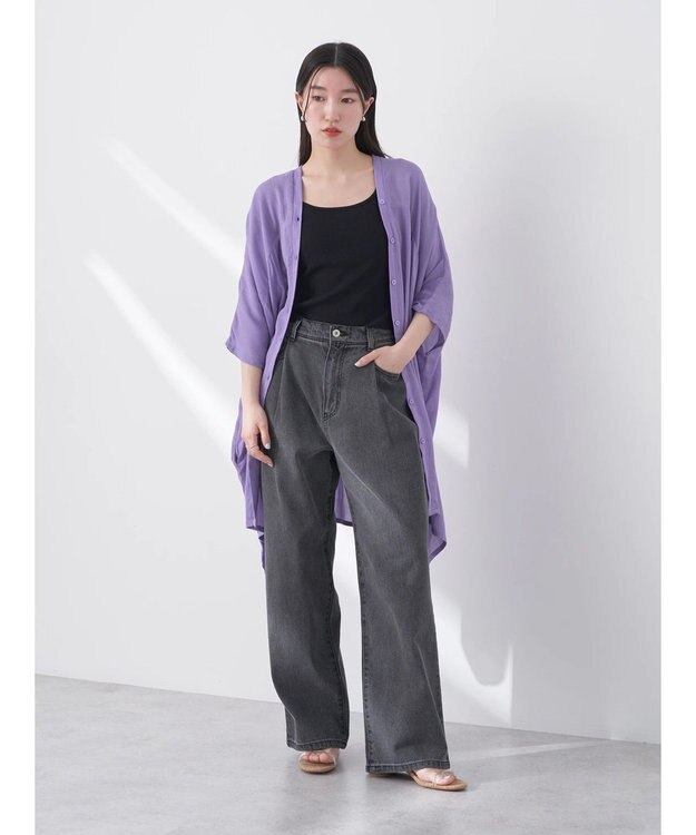 earth music&ecology レーヨンビッグシャツチュニック Purple