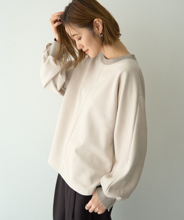 YECCA VECCA フェイクスエードデザインステッチプルオーバー Gray Beige