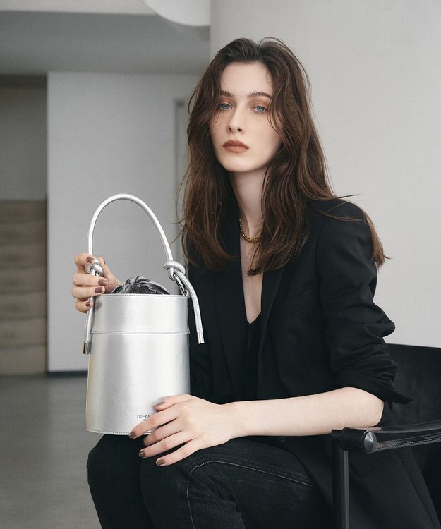 TOPKAPI 【TREASURE TOPKAPI】フェイクレザー バケツ 巾着 ショルダー バッグ シルバー