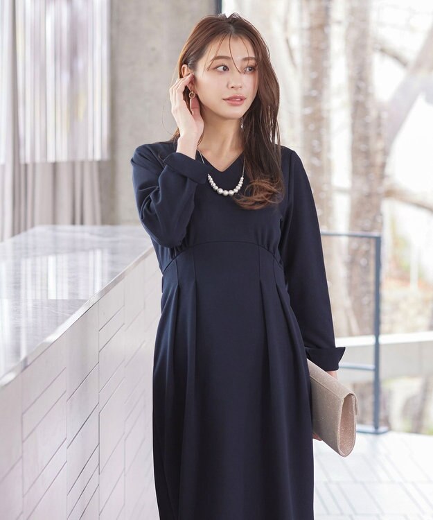 Tiaclasse 【洗える】ハイストレッチジョーゼットワンピース ネイビー