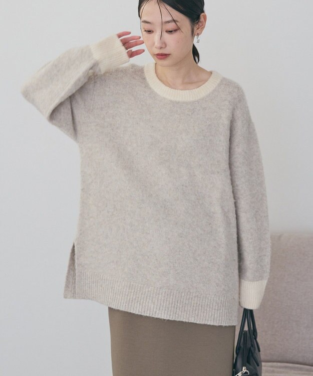 AMERICAN HOLIC 起毛バイカラーニットプルオーバー Beige