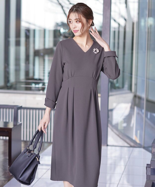 Tiaclasse 【洗える】ハイストレッチジョーゼットワンピース チャコールグレー