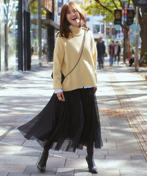 23区 S 【好評につき新色追加/CLASSY.1月号掲載】ウールカシミヤブレンド スタンドネック ニット イエロー系