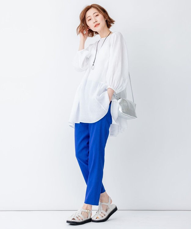 23区 【洗える】リネンレーヨンストレッチ テーパード パンツ 【WEB限定】ブルー系