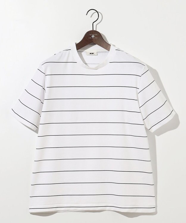 JOSEPH ABBOUD 【キングサイズ・和紙ニット/日本素材・縫製/ 軽量/通気性/速乾性】和紙フライスボーダー Tシャツ ホワイト系2