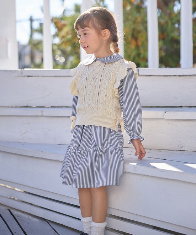 ANY KIDS ハート ケーブル ニット ベスト エクリュ