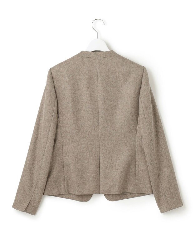 23区 L 【洗える】ウールライクカルゼ ノーカラー ジャケット ダークブラウン系