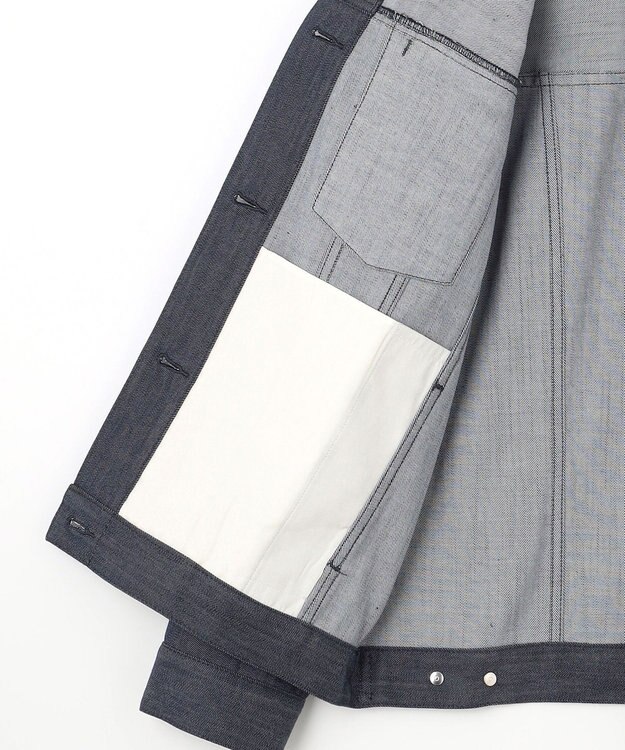 J.PRESS LADIES 【洗える】セルロースシャンブレー ノーカラー デニム ジャケット ネイビー系