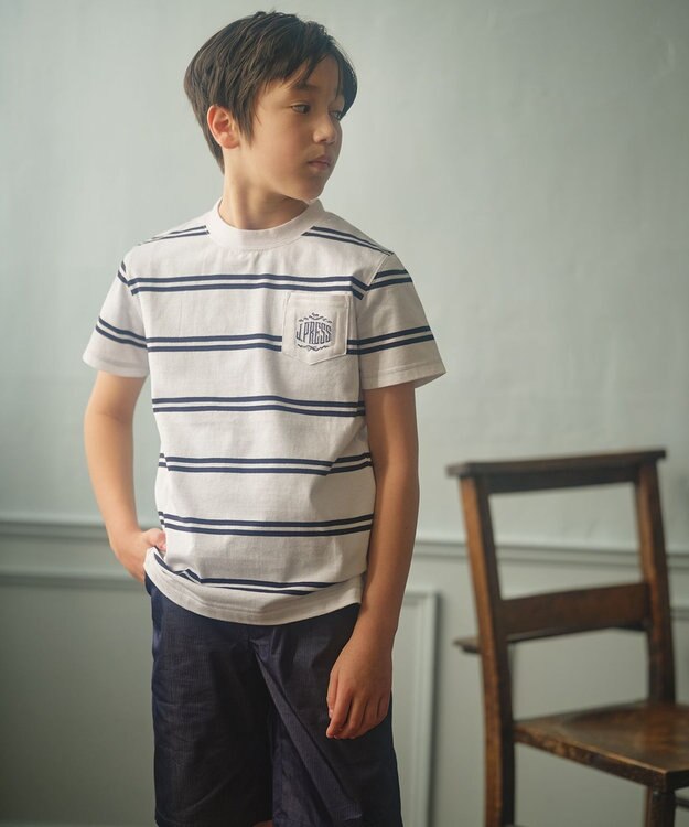 J.PRESS KIDS 【140-170cm】ハウス刺繍ボーダー Ｔシャツ ホワイト系1