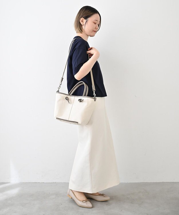 Hekhèr Le Style de Vie 【日本製 / 2WAY】コットンキャンバス×シュリンクレザー ノットハンドバッグ medium グレージュ