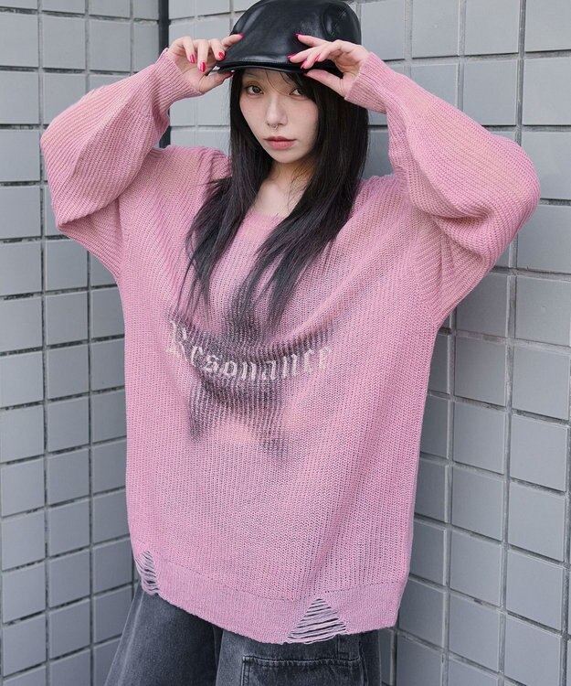 WEGO モヘアタッチスターBIGニット ピンク