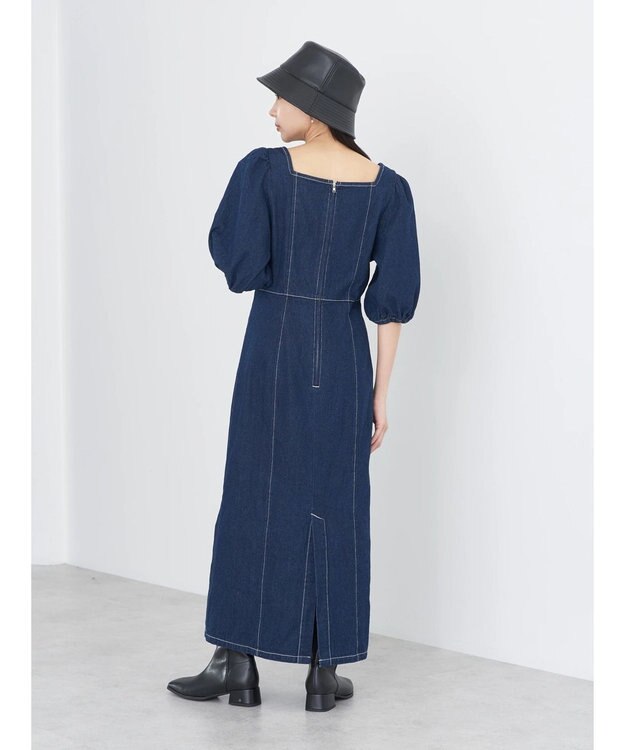 earth music&ecology スクエアネックデニムワンピース Dark Indigo