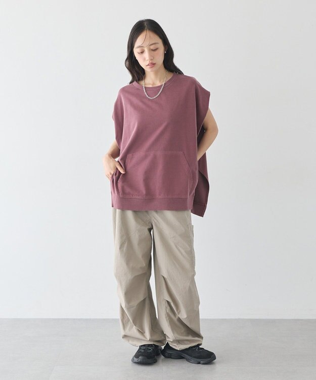 earth music&ecology ピグメントカンガルーポケットプルオーバー Bordeaux