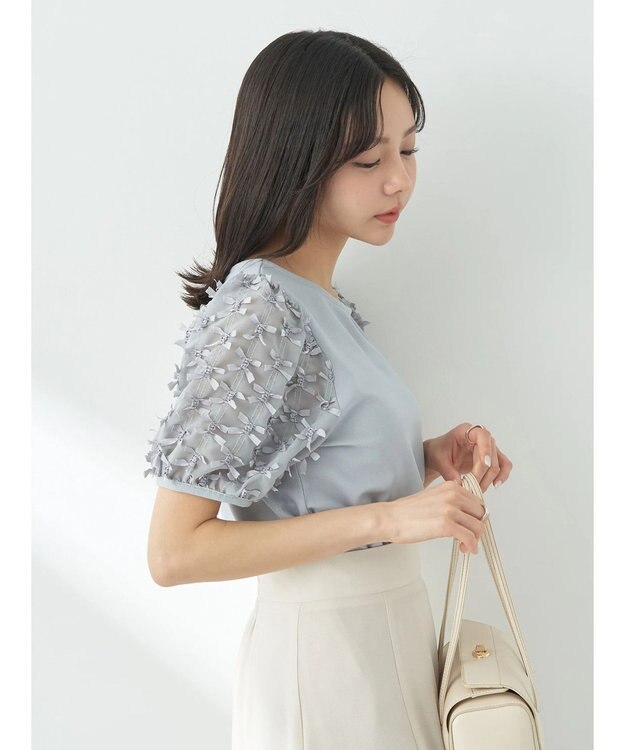 earth music&ecology リボンスリーブプルオーバー Grayish Blue