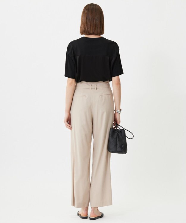 ICB 【接触冷感・UVカット・洗える】 T/Rドライリネン ワイドストレートパンツ ベージュ系