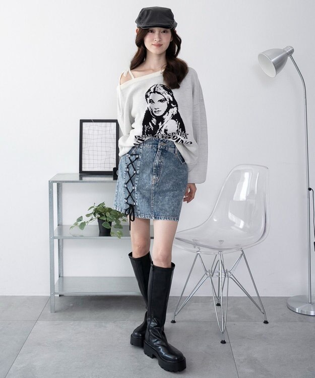 WEGO レースアップハートポケットデニムスカパン デニム中濃加工色