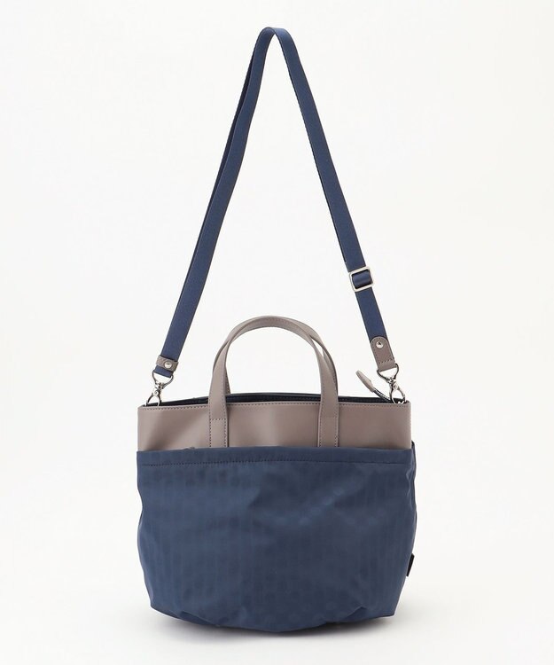 Y'SACCS はっ水ドットジャカード リサイクルレザーコンビ 2wayトートバッグ ネイビー