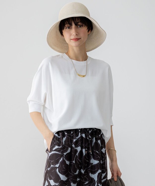 23区 S 【洗える】レーヨンポリエステルストレッチ ドルマン ニット ホワイト系