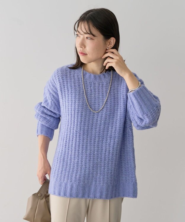 Green Parks ざっくりローゲージニットプルオーバー Sax