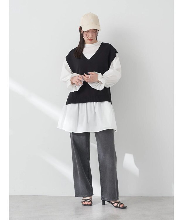 earth music&ecology ＳＥＴ２点Ｖネックベスト＋スタンドカラーチュニック Ivory