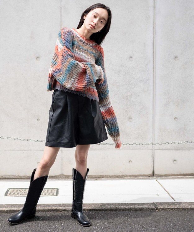 WEGO マルチボーダーブラッシュニットショートプルオーバー 柄1