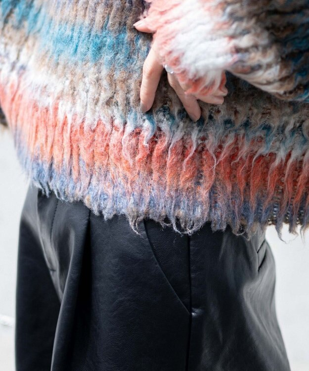 WEGO マルチボーダーブラッシュニットショートプルオーバー 柄1