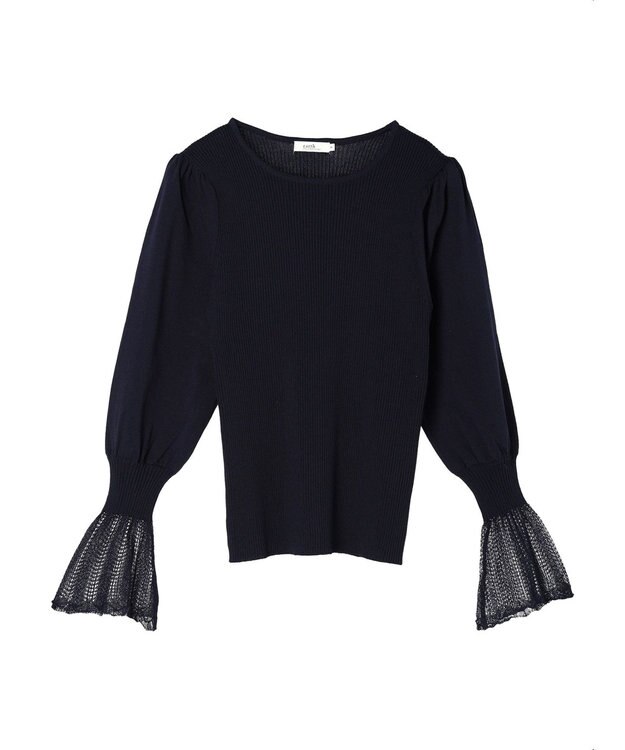 earth music&ecology 袖ポイントニットプルオーバー Navy