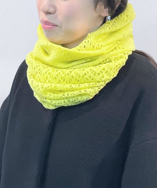 MOONBAT 【カシミヤ100%】2WAYレーシーニットスヌードマフラー レモンイエロー
