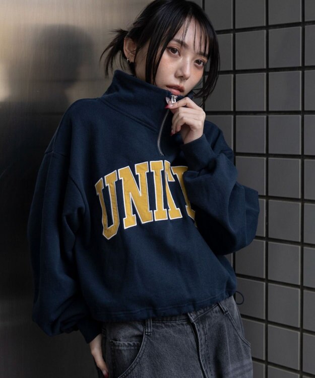 WEGO グラフィックハーフジップスウェット ネイビー