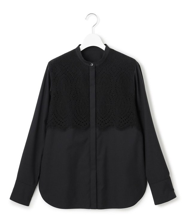 ICB L 【洗える】 レースコンビブラウス ブラック系