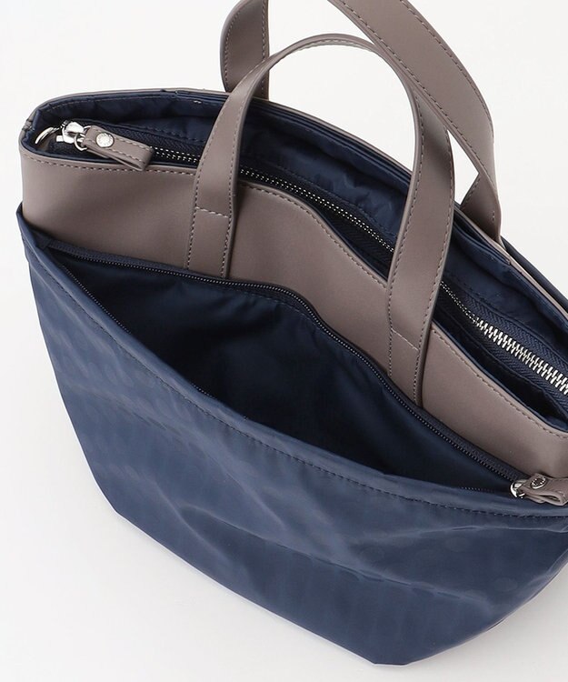 Y'SACCS はっ水ドットジャカード リサイクルレザーコンビ 2wayトートバッグ ネイビー