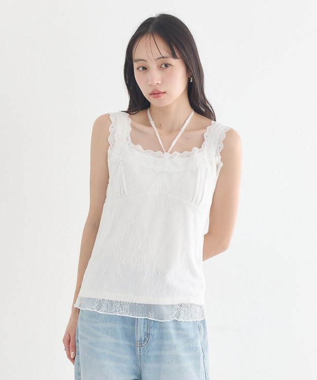 earth music&ecology 【2WAY/紐取り外し可能】総レースホルターネックキャミソール Off White