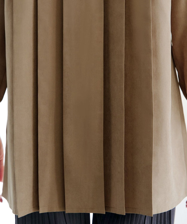 Tiaclasse L ピーチスキンプリーツシャツチュニック ベージュ