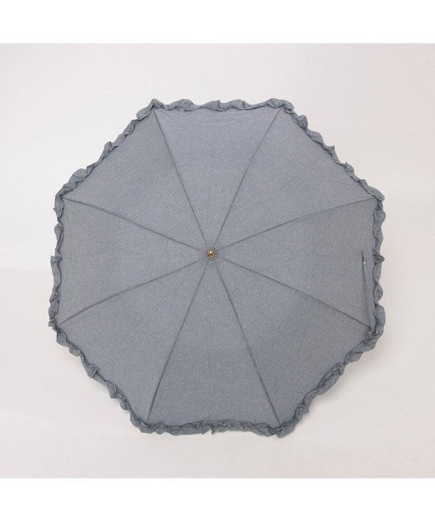 UNBILLION カシュネ cachenez / シャンブレーフリルトップレス2段折りたたみ傘 ブルー