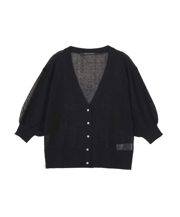 YECCA VECCA シアーニットVネックカーディガン Black