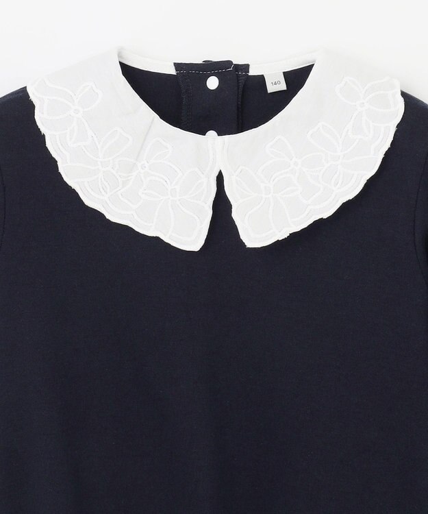 ANY KIDS 襟 刺繍 カットソー ネイビー