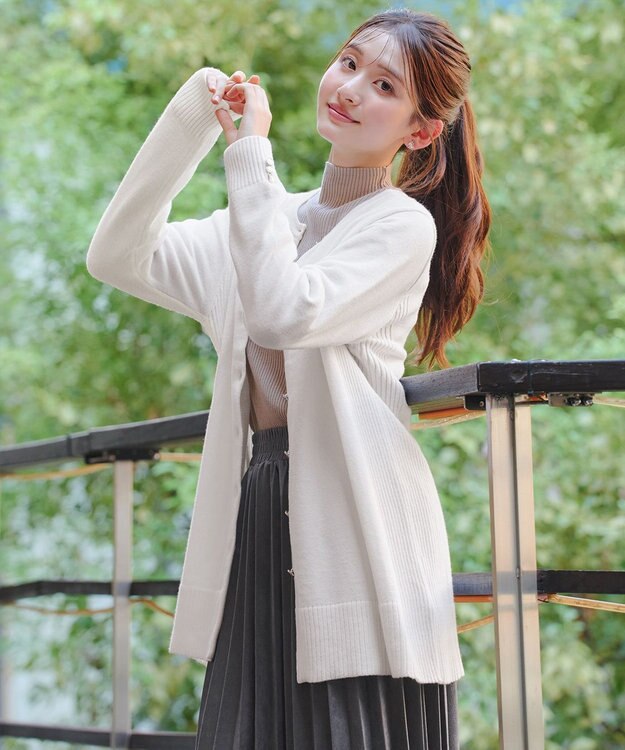 Tiaclasse 【洗える】きらボタンロングカーディガン オフホワイト